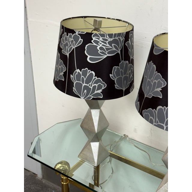 Geometric Silver Table Lamps, Pair For Sale - Image 11 of 12