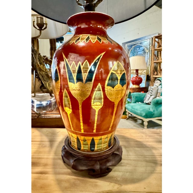 Mid 20th Century Mid 20th Century Art Deco Table Lamps With Egyptian Motifs, Hand-Painted Porcelain shades not included- a Pair For Sale - Image 5 of 13