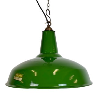 Industrial Green Enamel Factory Pendant Lamp from Jackson Electrical Co., 1960s For Sale