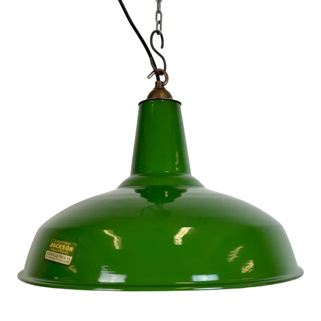 Industrial Green Enamel Factory Pendant Lamp from Jackson Electrical Co., 1960s For Sale