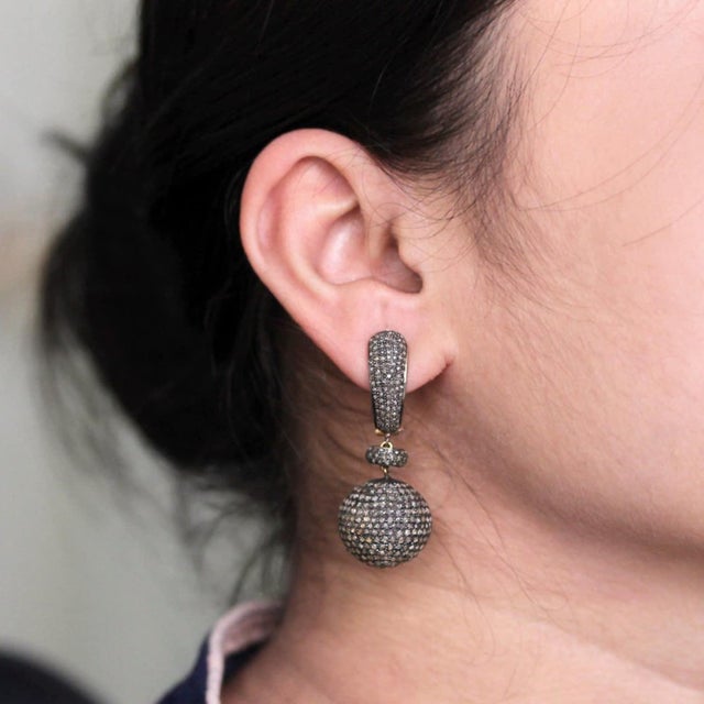 925 Sterling Silver Pave Diamond Drop Earring 14k Solid Gold Unique Gift for Her, A Pair For Sale - Image 6 of 15