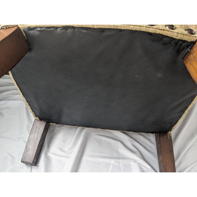 Mid-Century Mission Arts & Crafts Wood Upholstered Armchair With Nailhead Trim For Sale - Image 17 of 17