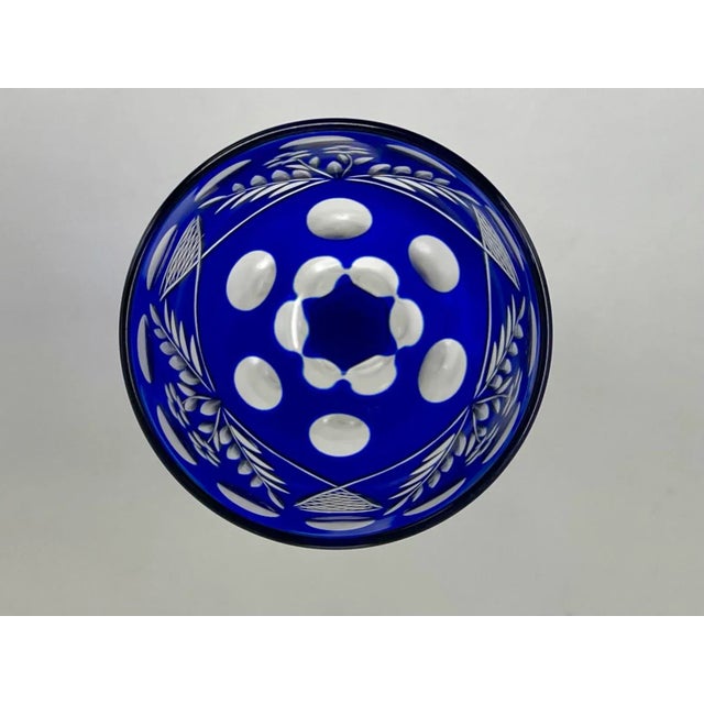 1940s Cobalt Cut to Clear Czech Crystal Hock Wine & Cordial Glasses - 21pc.Set For Sale - Image 10 of 12
