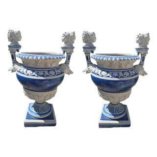 Hand-Painted Italian Garden Urns, 1950s, Set of 2 For Sale