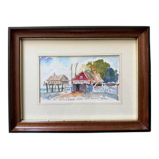 Small Framed Watercolor of Beach Store in Port Lavaca, Texas For Sale