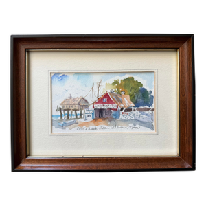 Small Framed Watercolor of Beach Store in Port Lavaca, Texas
