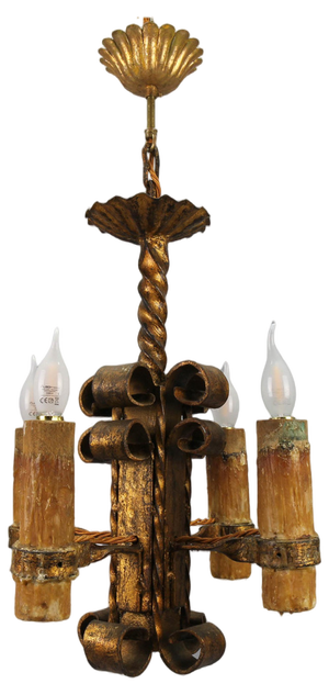 Late 19th Century Medieval Gilt Wrought Iron Chandelier, 1890s