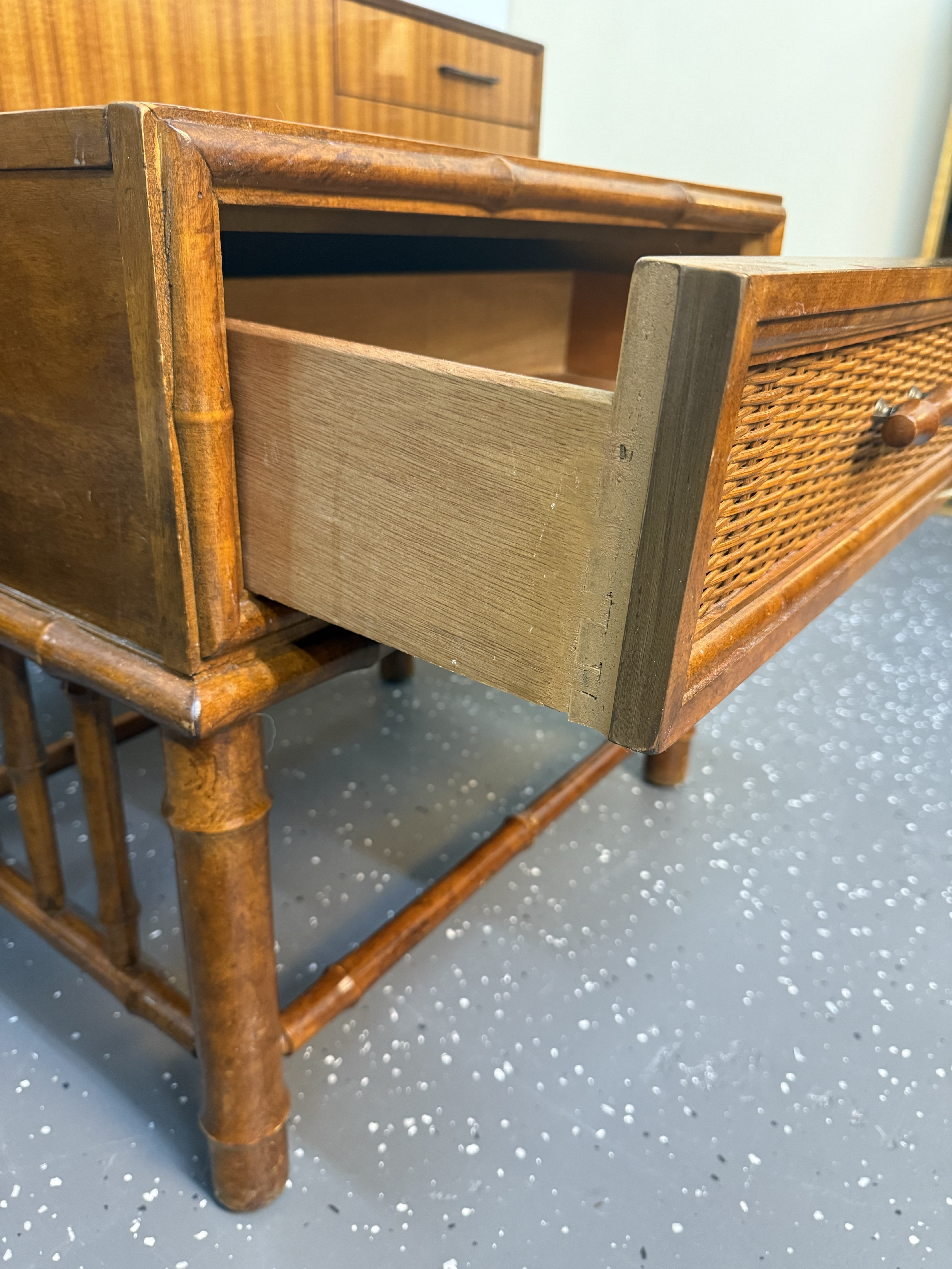 1970s Mid Century Hollywood Regency Faux Bamboo and Wicker