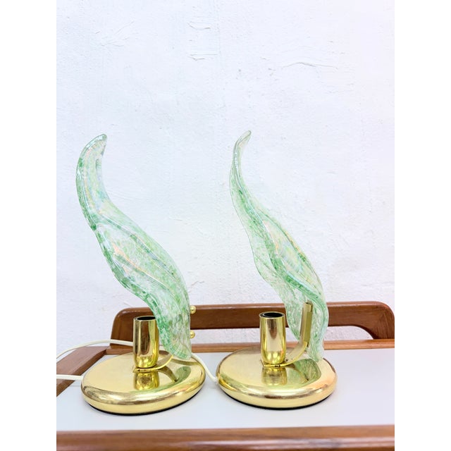 1980s Vintage Table Lamps in Brass and Glass, 1970s, Set of 2 For Sale - Image 5 of 11