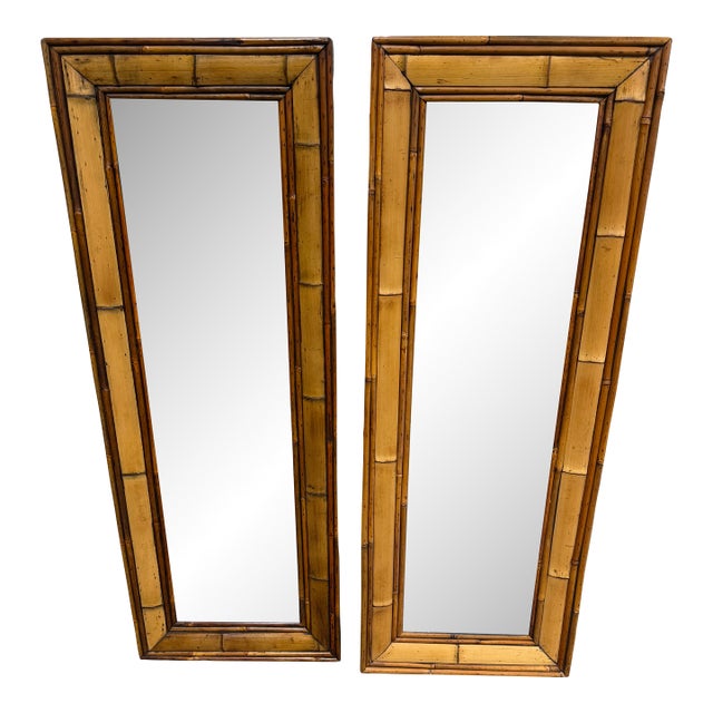 Boho Coastal Vintage Bamboo Mirrors - A Pair For Sale