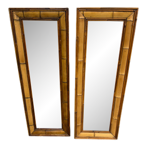 Boho Coastal Vintage Bamboo Mirrors - A Pair