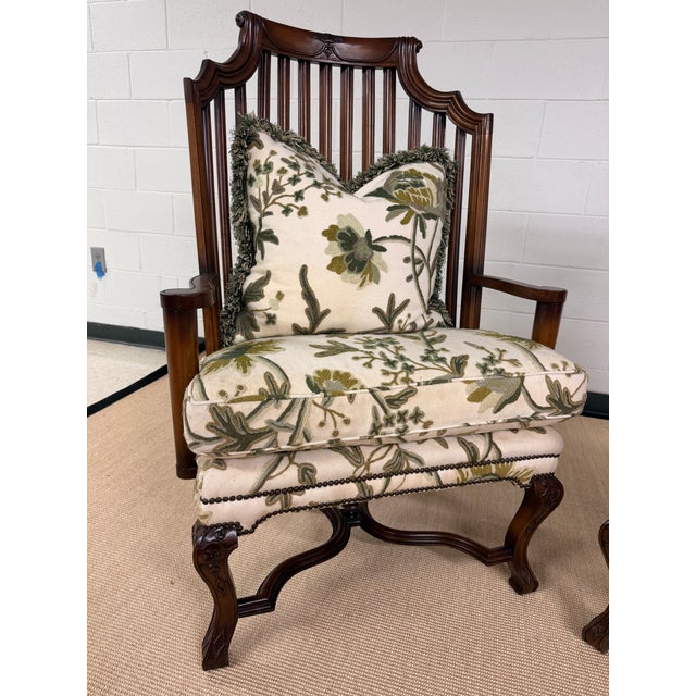 1980s Pair of Hand Carved High Back Slatted Chairs From Baker Furniture For Sale - Image 9 of 11