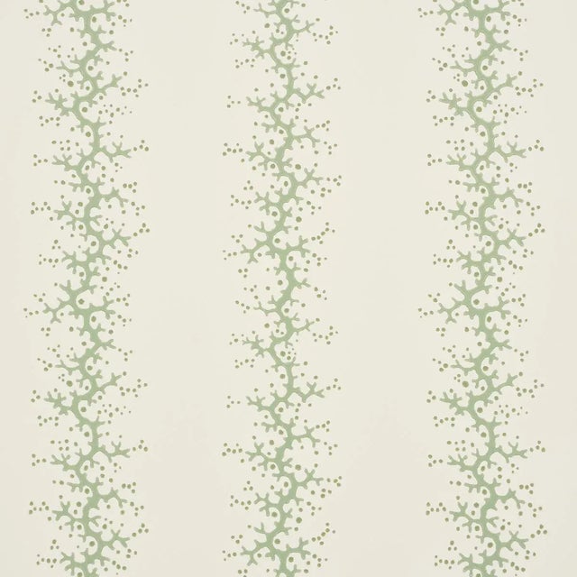 Schumacher Coral Stripe Wallpaper In Green For Sale
