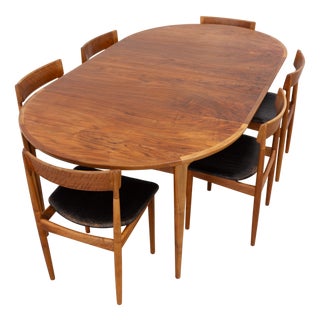 Danish Walnut Dining Room Set by Henry Rosengren Hansen for Brande, 1960, Set of 7 For Sale