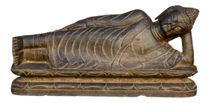 Black Stone Asian Reclining Carved Buddha