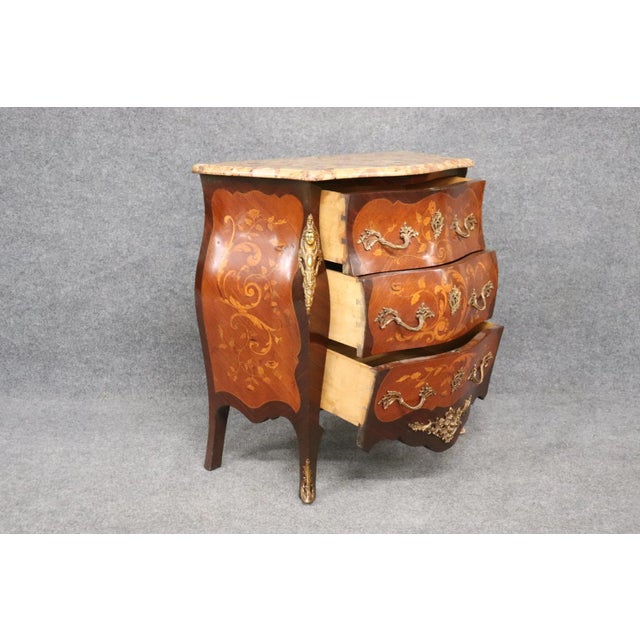 Figural Bronze Inlaid walnut Marble Top Louis XV commode Circa 1910 For Sale - Image 12 of 13