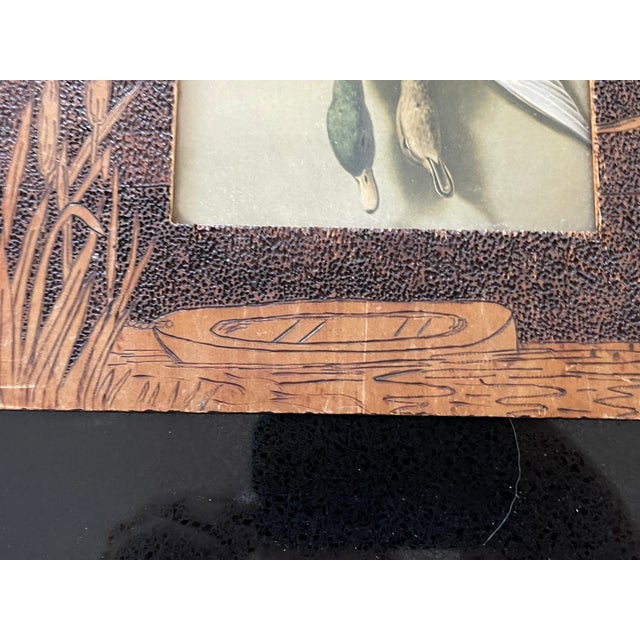 Folk Art Folk Art Pyro Art Frame With Original Duck Print Marked 1908 For Sale - Image 3 of 5