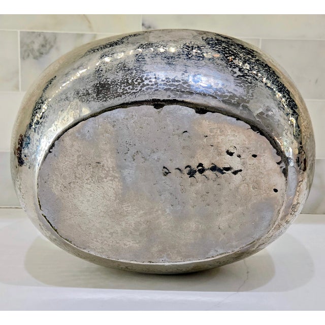 Silver Late 20th Century Brutalist Hammered Silver Metal Sculptural Basket Bowl For Sale - Image 8 of 8
