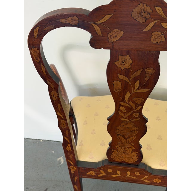 Antique Dutch Marquetry Mahogany Open Armchair With Bird & Floral Inlay, Late 19th Century For Sale In Chicago - Image 6 of 12