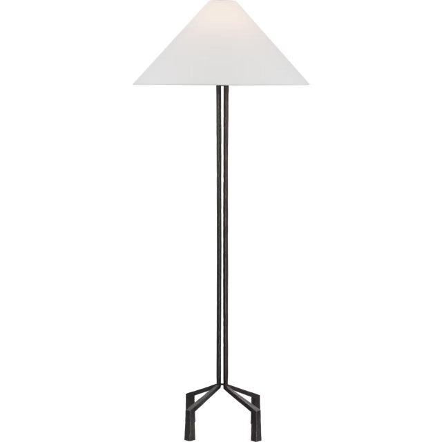 Transitional Marie Flanigan by Visual Comfort Signature Clifford Large Forged Floor Lamp in Aged Iron with Linen Shade For Sale - Image 3 of 3