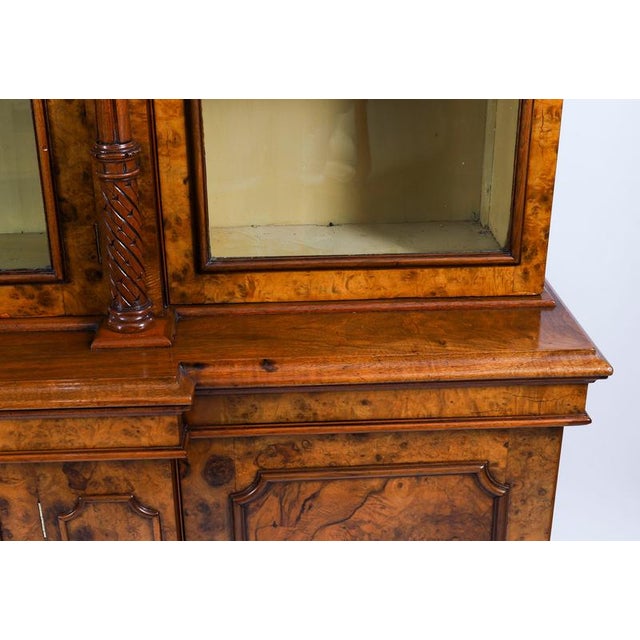 Antique Victorian Burr Walnut Breakfront Bookcase, 1800s For Sale - Image 9 of 18