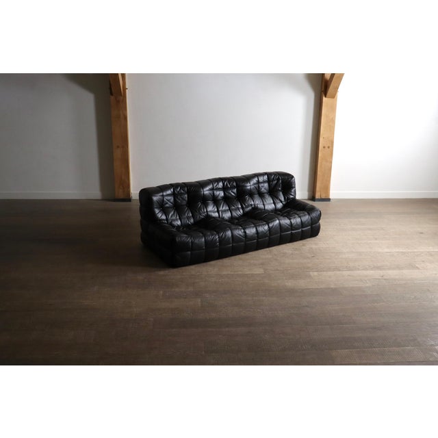 Kashima Three Seater Sofa in Black Leather by Michel Ducaroy for Ligne Roset, 1970s For Sale - Image 15 of 15