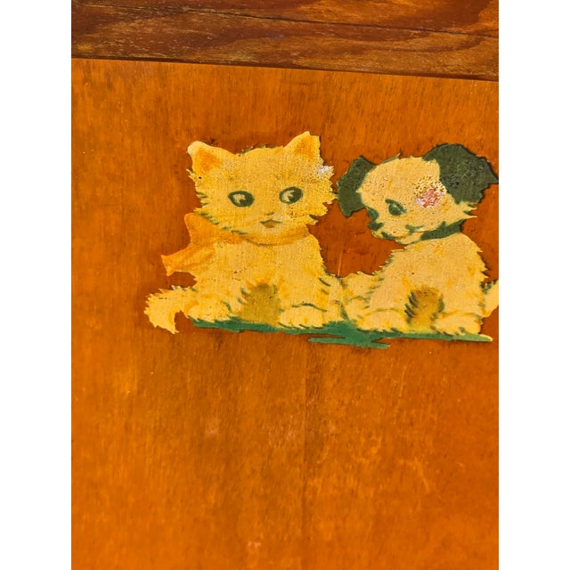 Vintage Primitive Wooden Child's Potty Chair With Kitten & Puppy Decal | Nursery Decor | Plant Stand For Sale - Image 4 of 4