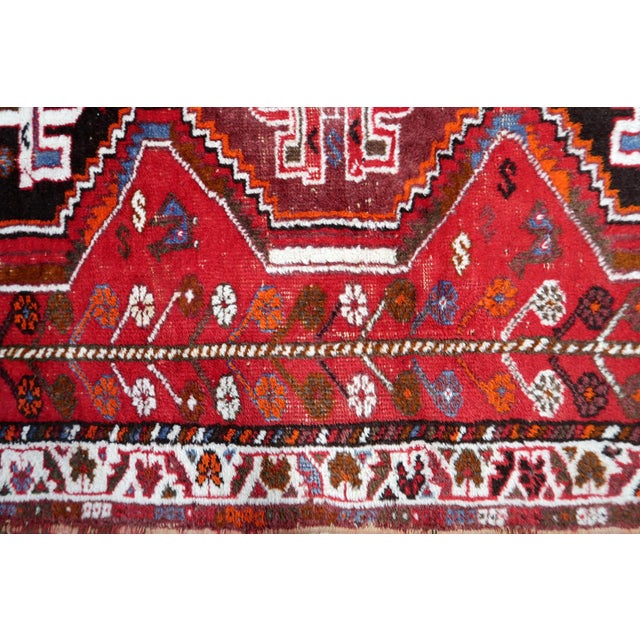 Red 1940s, Vintage Persian Shiraz Rug, Tribal Triple Medallion, Red Field, 4 X 5 For Sale - Image 8 of 11