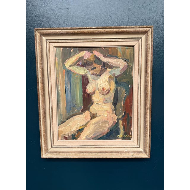 Gunnar Christenson, Nude Figurative Composition, 1950s, Oil Painting on Panel, Framed For Sale - Image 13 of 17