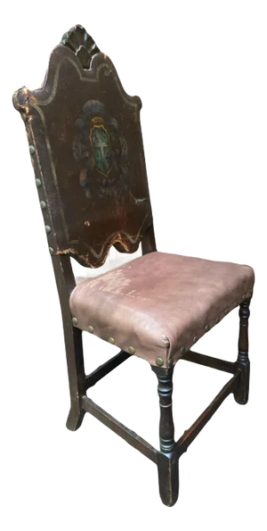 18th Century Renaissance Revival European Side Chair With Decorative Crest and Nailhead Accents