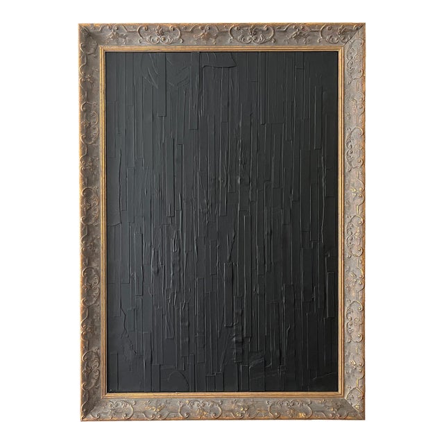 Textural Black Abstract Artwork in Ornate Antique Gilt Frame by Jake Poser For Sale