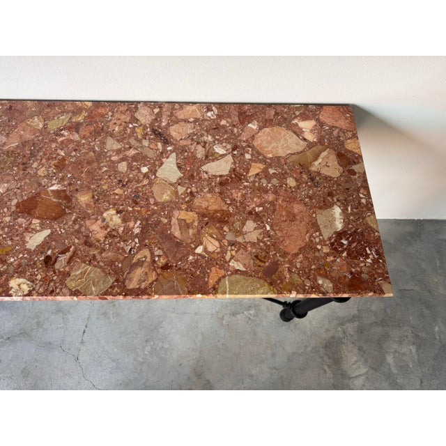 1980’s Vintage Brutalist Metal Console Table With Breccia Pernice Marble Top For Sale In Miami - Image 6 of 12