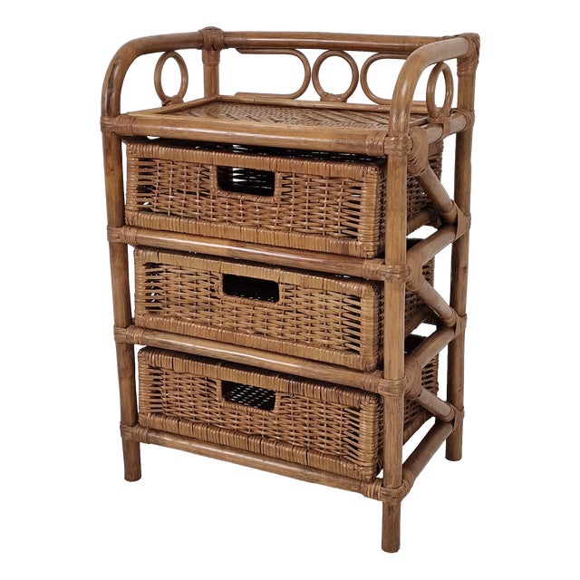 Mid-Century Modern Italian Rattan and Wicker Three-Drawer Chest, 1970s For Sale
