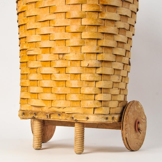 Antique Splint Wood Rolling Basket Cart For Sale In Rochester - Image 6 of 15