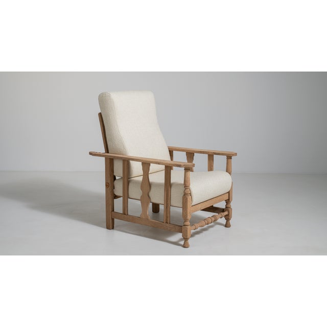 Wood French Oak Reclining Armchair with Bouclé Upholstery, Antique, France, Circa 1940 For Sale - Image 7 of 16