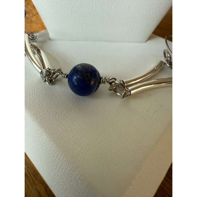 Metal 1990s Sterling Silver Lapis Lazuli Necklace Earrings Set - 3 Pieces For Sale - Image 7 of 11