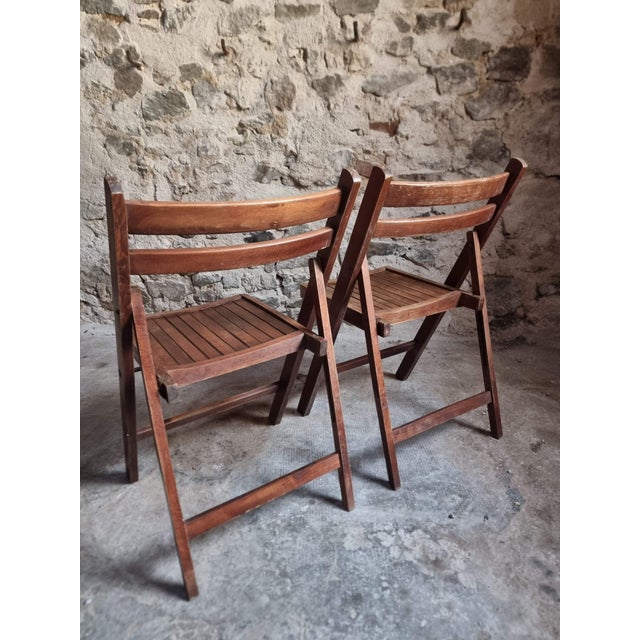 Vintage French Beech Wood Folding Chairs, 1970s, Set of 2 For Sale - Image 11 of 12