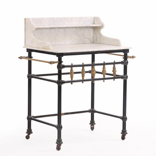 Late 19th Century Iron and Brass Marble Top Stand, Likely French, Late 19th C. For Sale - Image 5 of 10