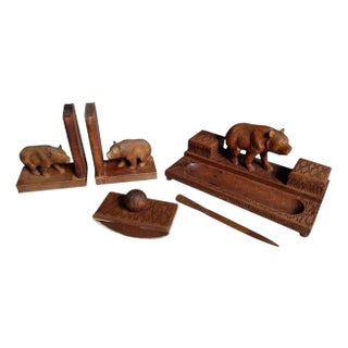 Black Forest Bear Desk Set, Set of 5 For Sale