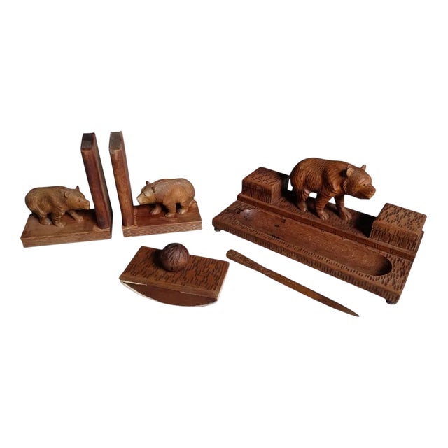 Black Forest Bear Desk Set, Set of 5 For Sale