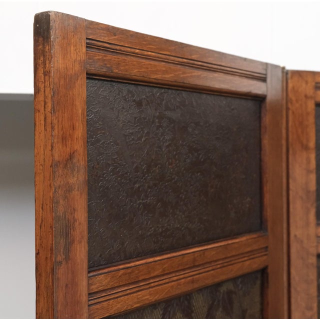 Arts and Crafts Oak Room Divider with Botanical Motifs Panels, 1890s For Sale - Image 13 of 18