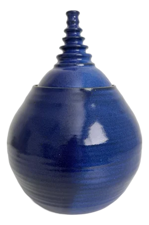 Vintage Cobalt Blue Modernist Ceramic Lidded Pot, Artist Signed