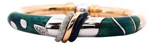 Late 20th Century Nouvelle Bague Signed Diamond and Enamel 54g Hinged Bangle Bracelet