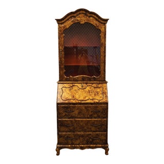 Jasper Cabinet Contemporary French Provincial 28" Drop-Front Secretary Desk W. Grilled Display Bookcase - Gold Tortoiseshell Finish 8271 For Sale