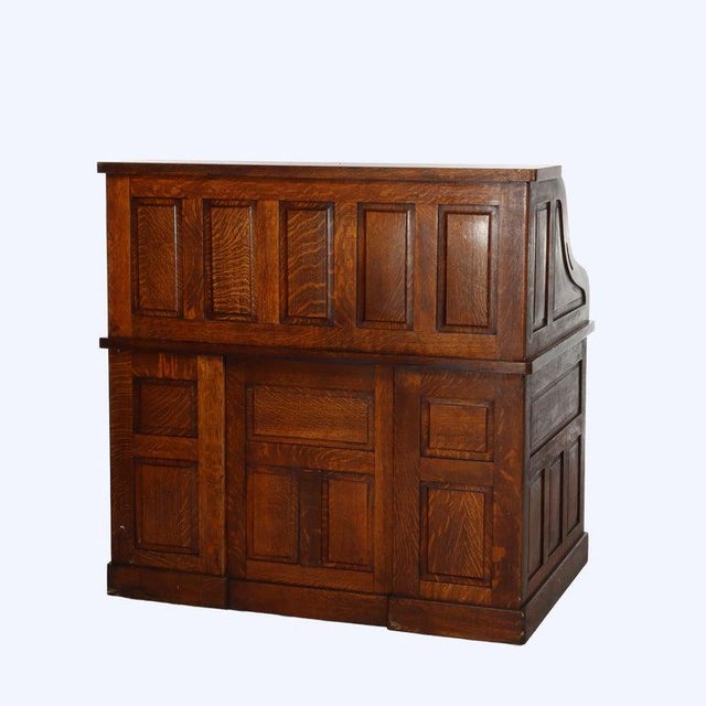 Arts & Crafts Antique Standard Raised Panel Oak S-Roll Top Desk With Full Interior C1910 For Sale - Image 3 of 10