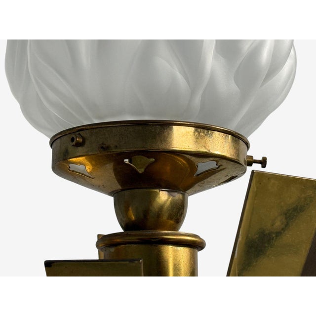 Mid 20th Century Neoclassical, Monumental Torchiere Wall Sconces, Brass, Glass - a Pair For Sale - Image 12 of 12