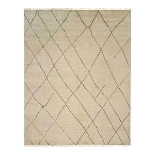 9x12 Jade Trellis Beige Geometric Modern Hand Knotted Wool Carpet Rug For Sale