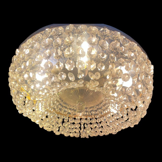 Vintage Crystal Brass Pendant Light, 1960s For Sale - Image 3 of 17