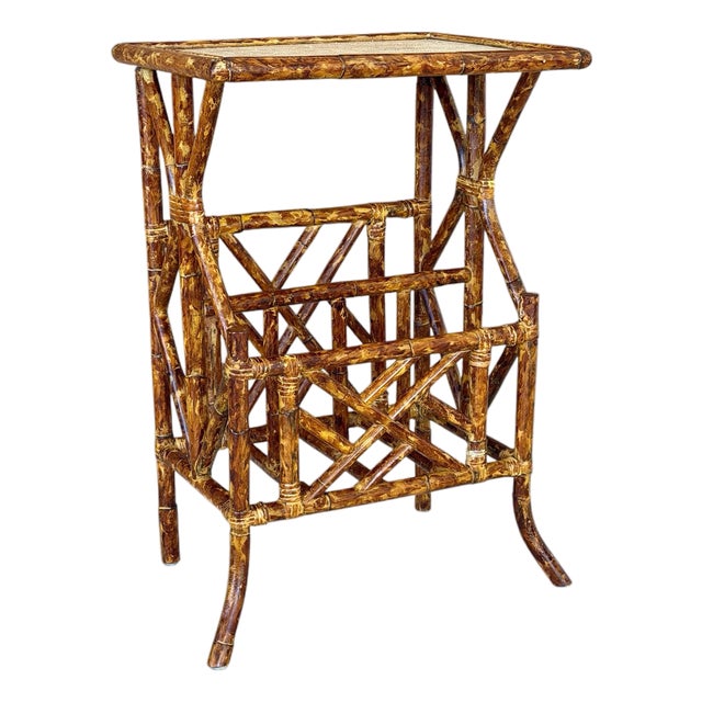 Vintage Faux Bamboo Rattan Side Table With Grasscloth Top For Sale