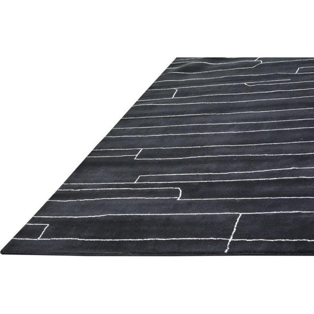 Moroccan Azilal Black/White Hand Knotted Wool Rug, 10'2x14 For Sale In New York - Image 6 of 6
